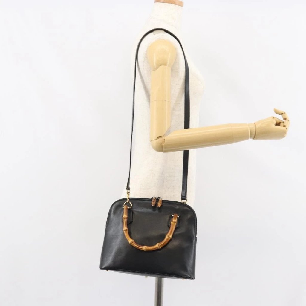 Gucci Bamboo Hand Bag Leather 2way Black